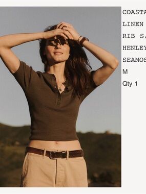 Buck Mason Olive Ribbed Henley Crop Top